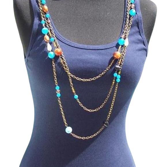 Cache Navy Stretch Cami Tee Top Removable Chain Bead Necklace Lot 2 New  $88 NWT - Picture 7 of 9